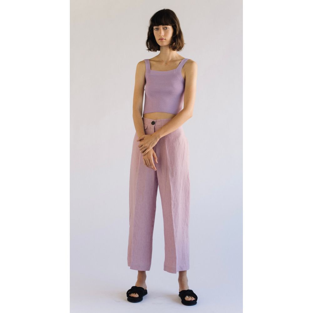 Wide Leg Linen-Blend Pants in Lavender